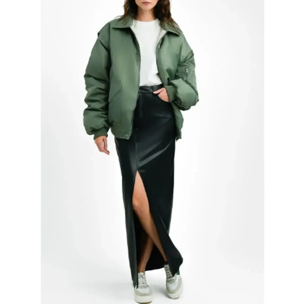 New ~ TOPSHOP Nordstrom Reversible Collared Nylon Bomber Jacket Size 4-6 green